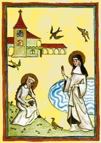Święta Mechtylda z Hackeborn (z lewej) i jej siostra, Gertruda (z prawej)